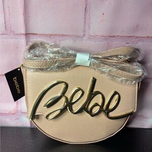 bebe Blush Pink Crossbody with Gold Script Emblem